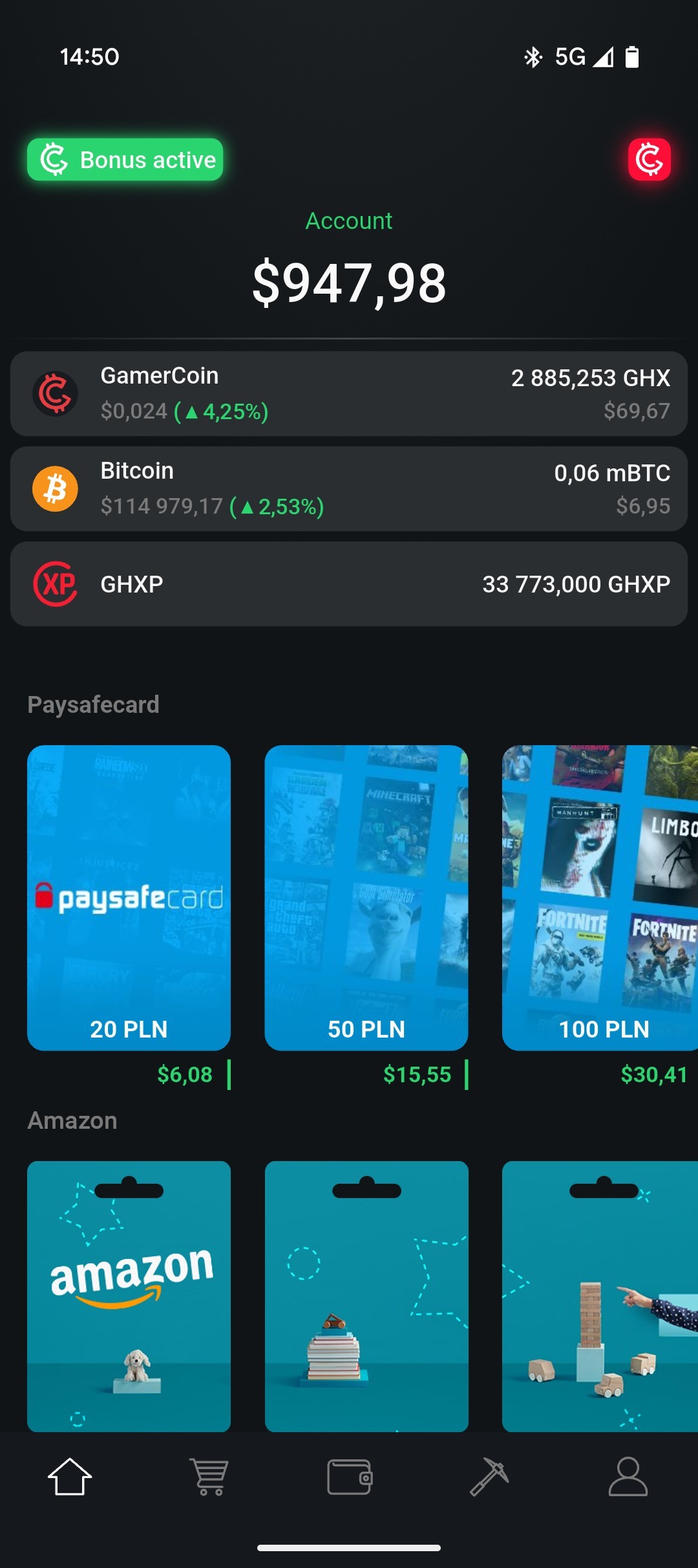 Zrzut ekranu aplikacji GamerHash Mobile