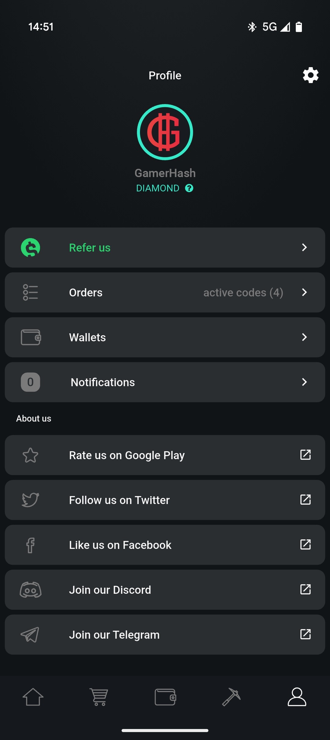Zrzut ekranu aplikacji GamerHash Mobile