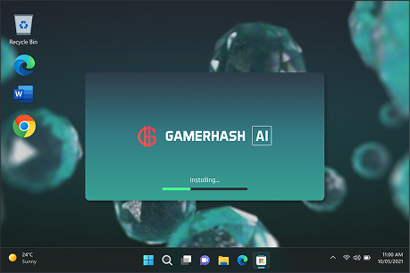 Ekran instalacji i logowania w aplikacji GamerHash AI