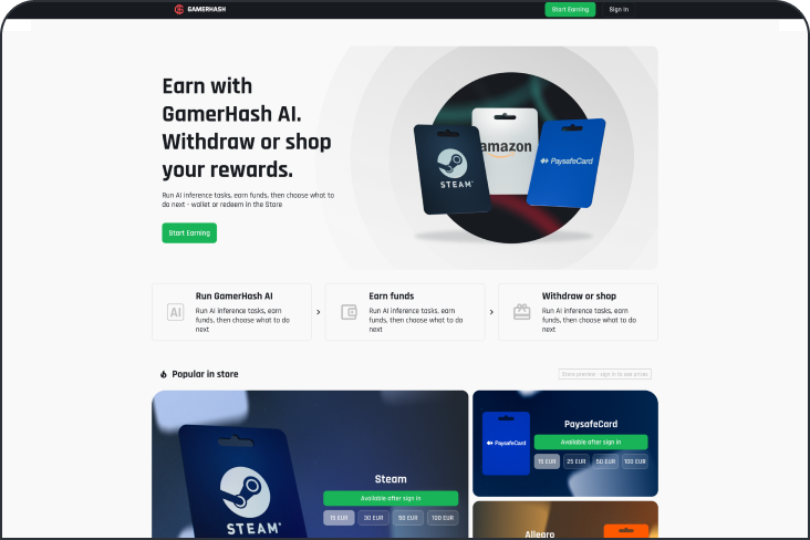 GamerHash Store inside the app