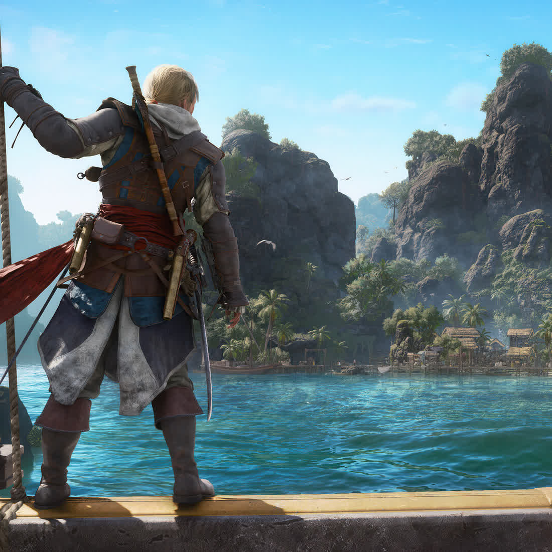 카리브해에서 잭도 호의 키를 잡은 에드워드 켄웨이 — Assassin’s Creed Black Flag Resynced 공식 아트워크