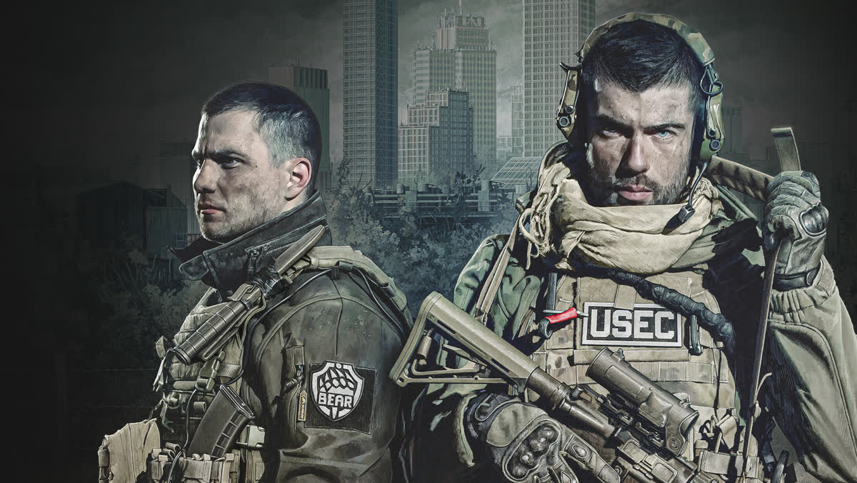 폐허가 된 타르코프를 배경으로 한 BEAR와 USEC 용병 — Escape from Tarkov 공식 아트워크