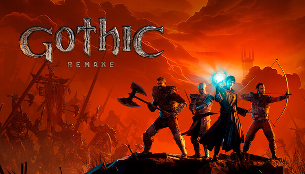 Bezimienny Bohater na ruinach muru, w dole Górnicza Dolina pod Barierą — oficjalna grafika Gothic 1 Remake