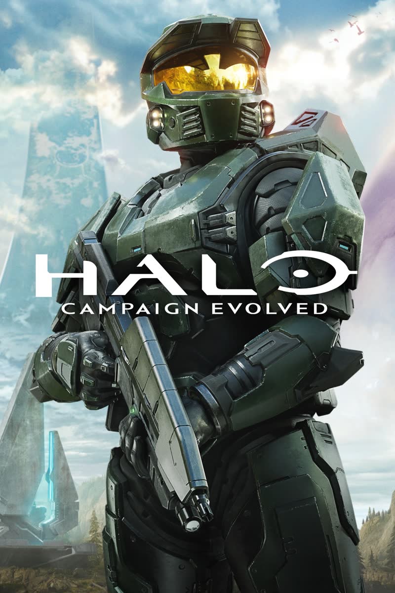 헤일로 링을 배경으로 선 마스터 치프 — Halo: Campaign Evolved 공식 아트워크