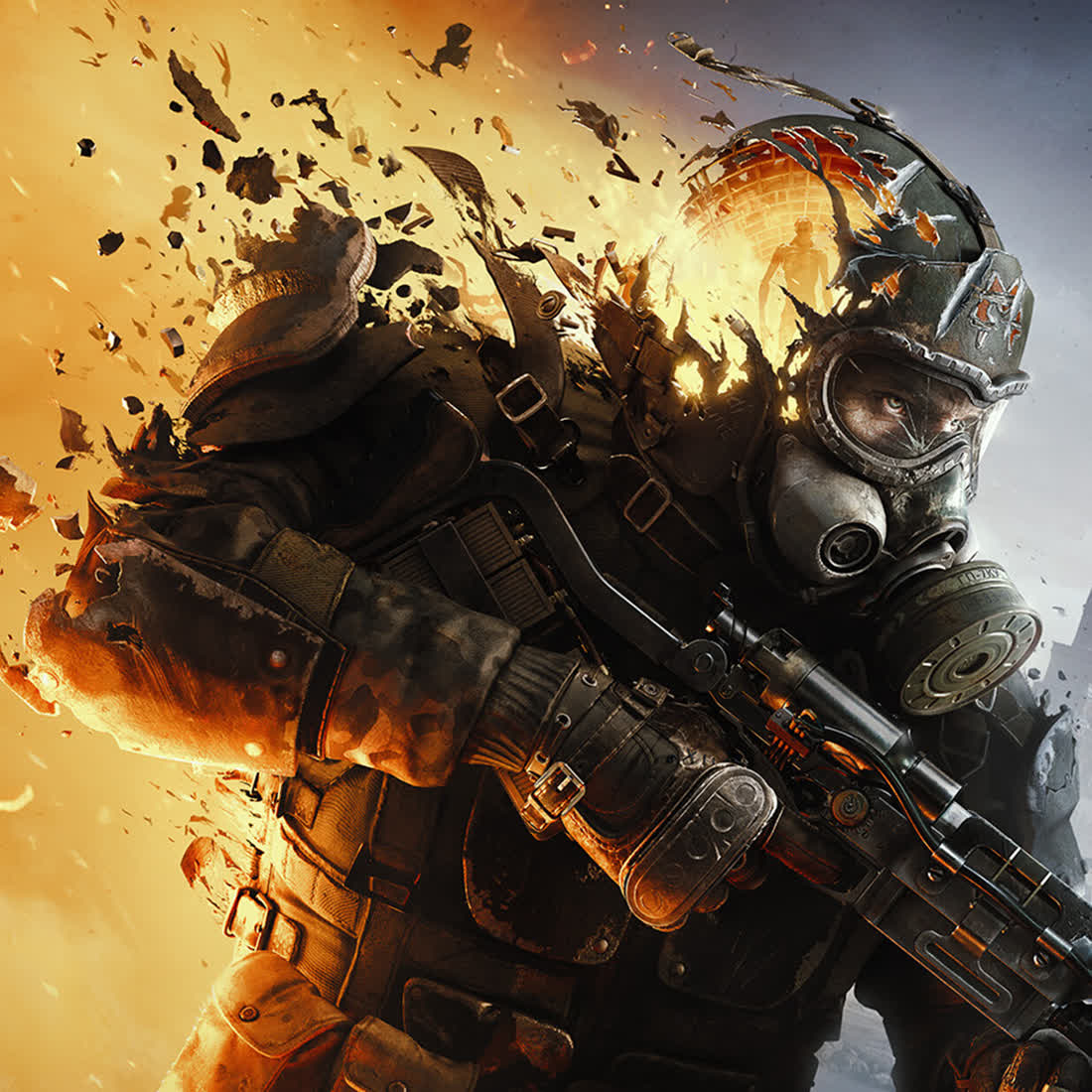 The Stranger in a gas mask against the ruins of Moscow — official Metro 2039 artwork