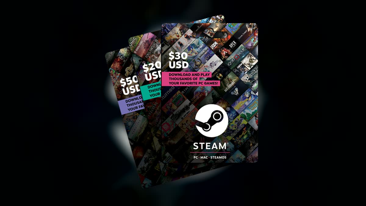 Oficjalna grafika Steama — logo Valve na siatce okładek gier ze sklepu
